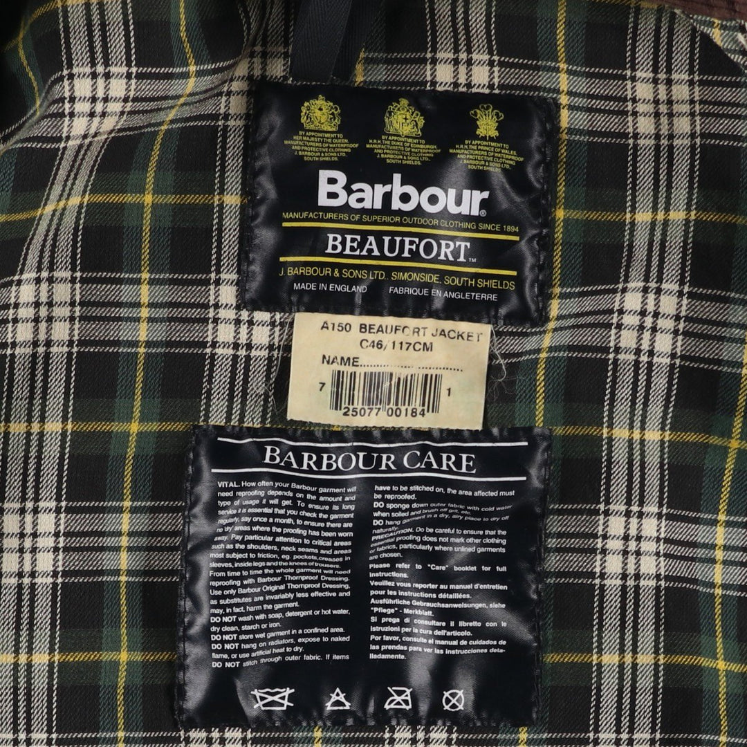 80s-90'S Barbour Beaufort Old 3 Warrant Oiled Hunting Jacket Made in England C46 Men's XL equivalent Vintage cotton Khaki type Vintage Second Hand