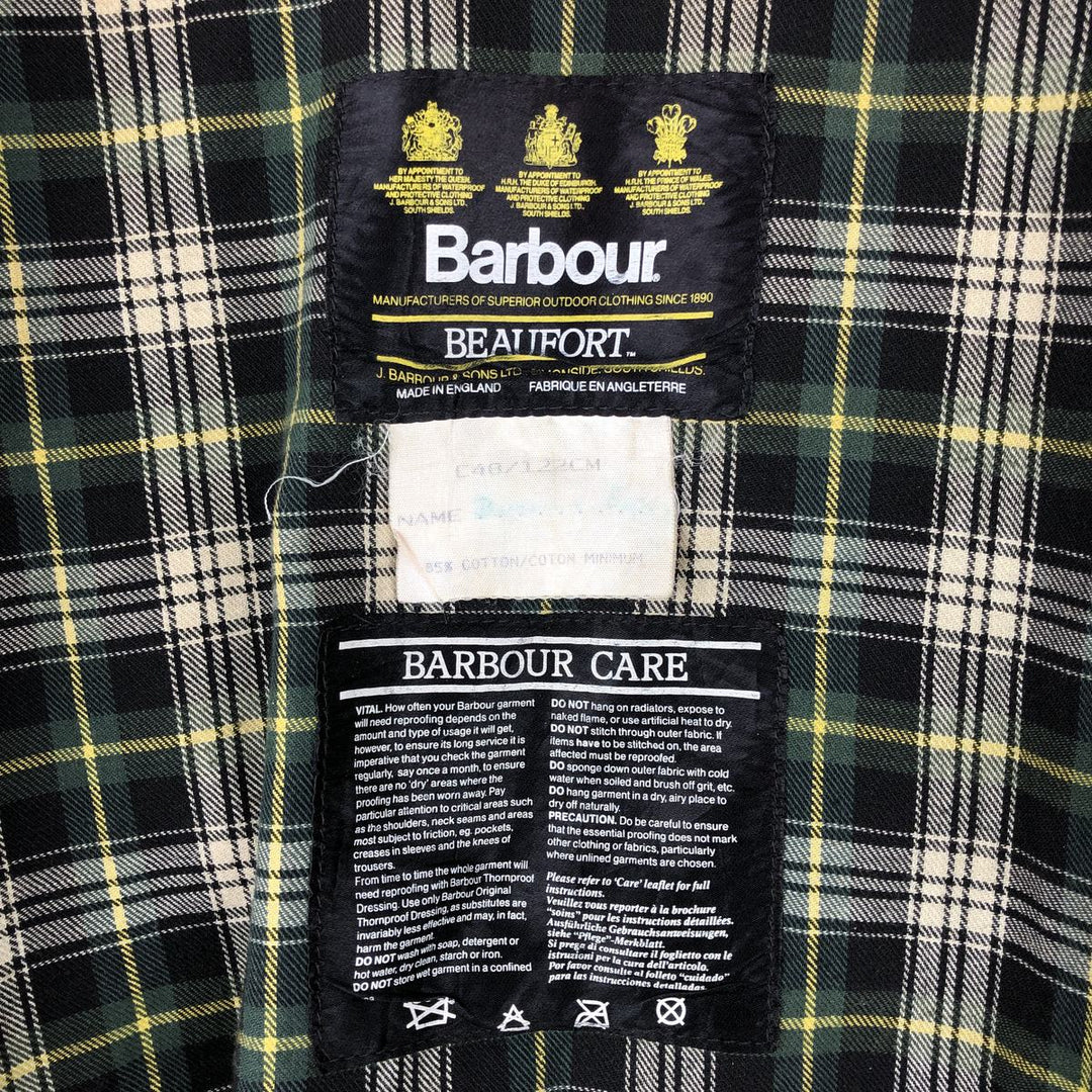 90'S Barbour BEAUFORT Beaufort Old 3 Warrant Oiled Hunting Jacket Made in England Men's XL cotton Khaki type Vintage Second Hand