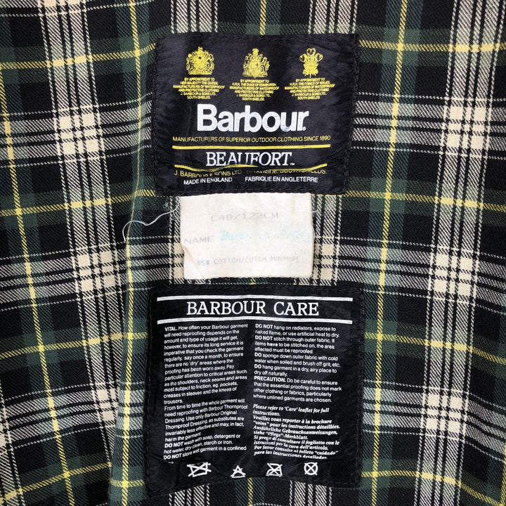 90'S Barbour BEAUFORT Beaufort Old 3 Warrant Oiled Hunting Jacket Made in England Men's XL cotton Khaki type Vintage Second Hand