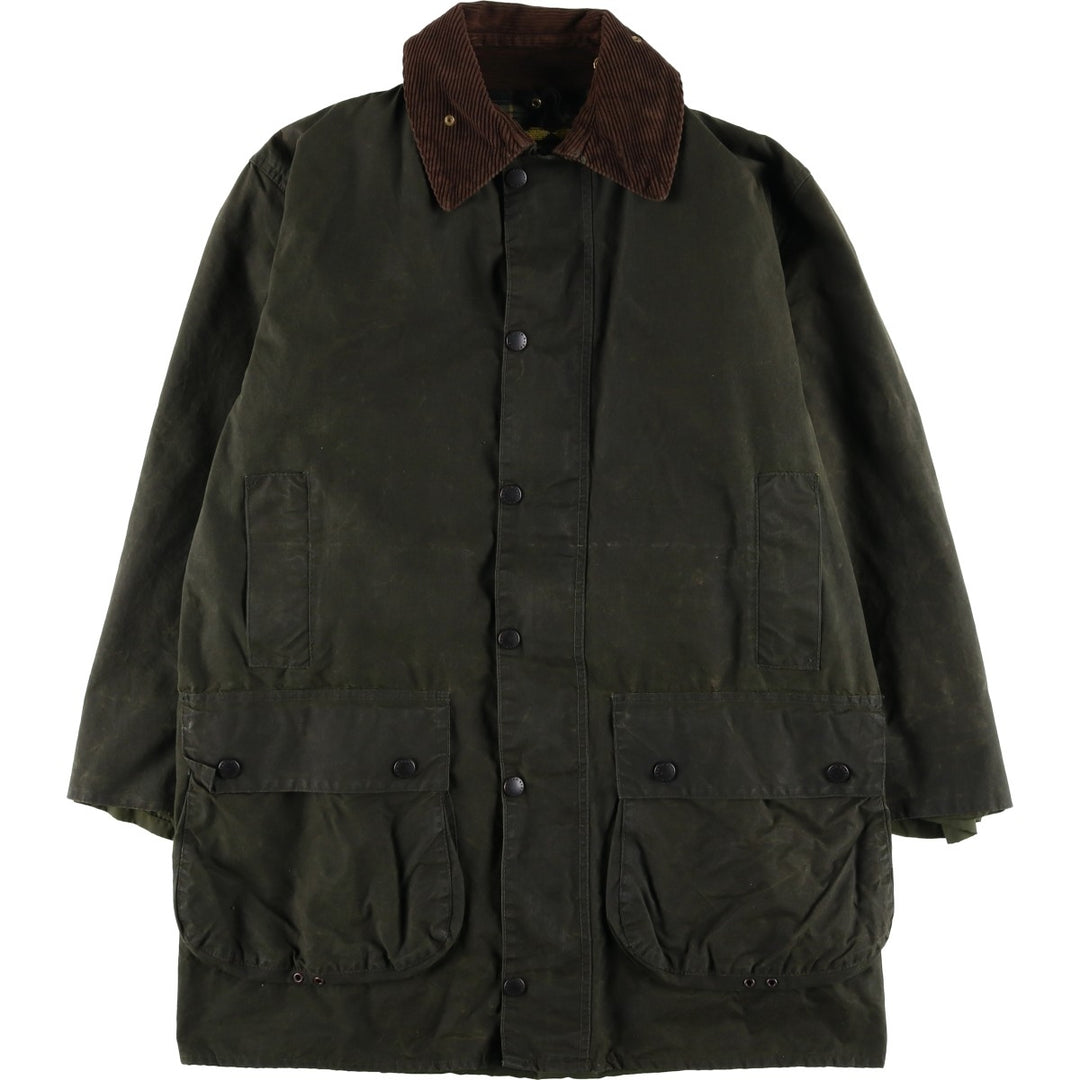 Vintage 1980s-1990'S Barbour Border Jacket, Old 3 Warrant, Waxed Cotton, Oiled, Made in England, C40, Men's Size M cotton Khaki type Vintage Second Hand