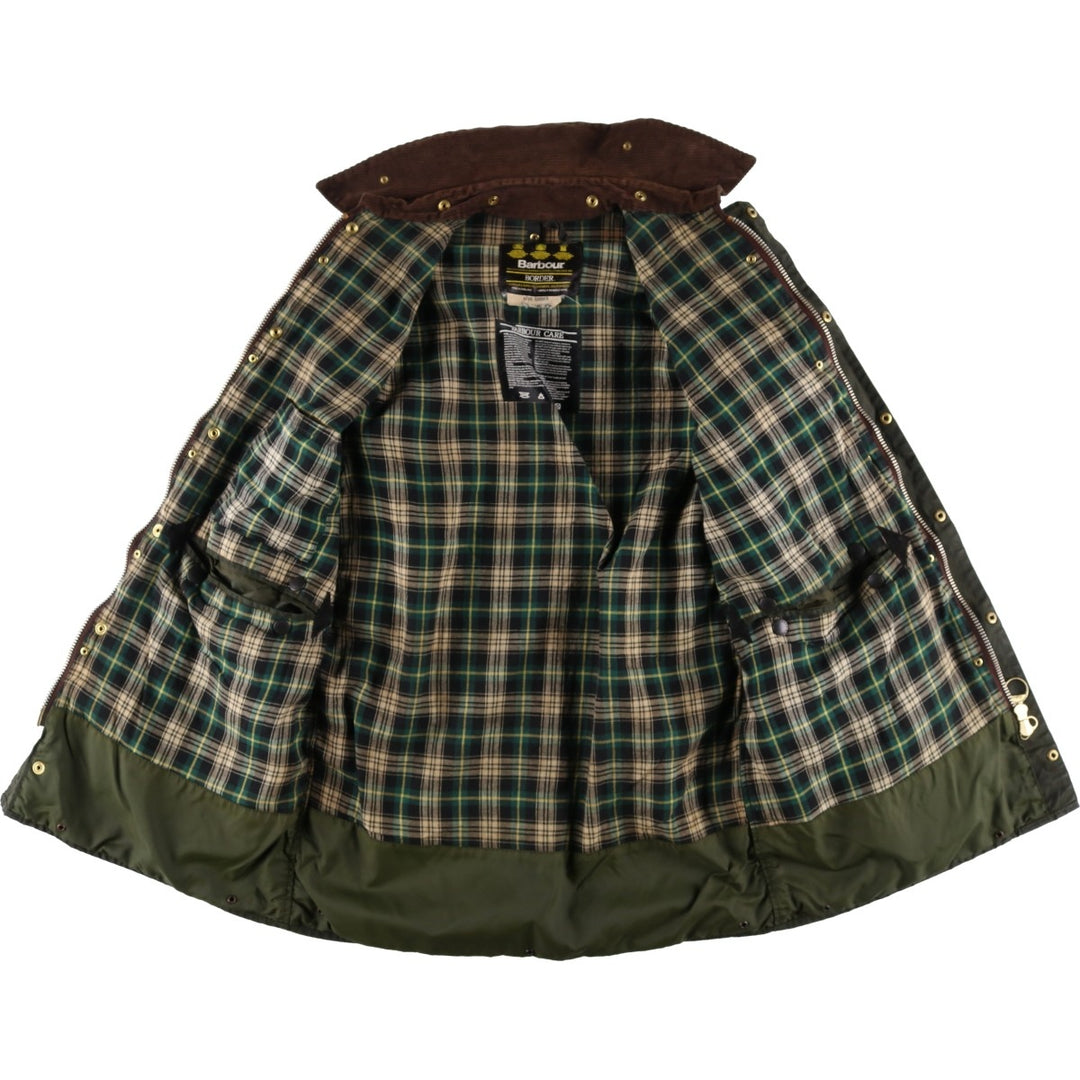Vintage 1980s-1990'S Barbour Border Jacket, Old 3 Warrant, Waxed Cotton, Oiled, Made in England, C40, Men's Size M cotton Khaki type Vintage Second Hand
