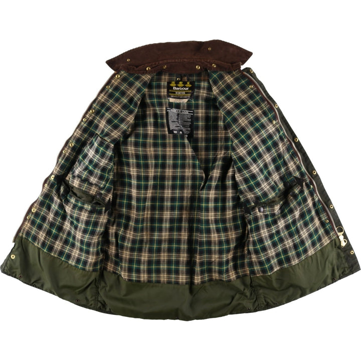 Vintage 1980s-1990'S Barbour Border Jacket, Old 3 Warrant, Waxed Cotton, Oiled, Made in England, C40, Men's Size M cotton Khaki type Vintage Second Hand