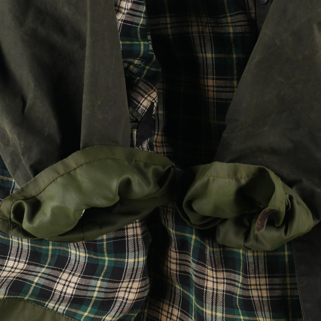 Vintage 1980s-1990'S Barbour Border Jacket, Old 3 Warrant, Waxed Cotton, Oiled, Made in England, C40, Men's Size M cotton Khaki type Vintage Second Hand