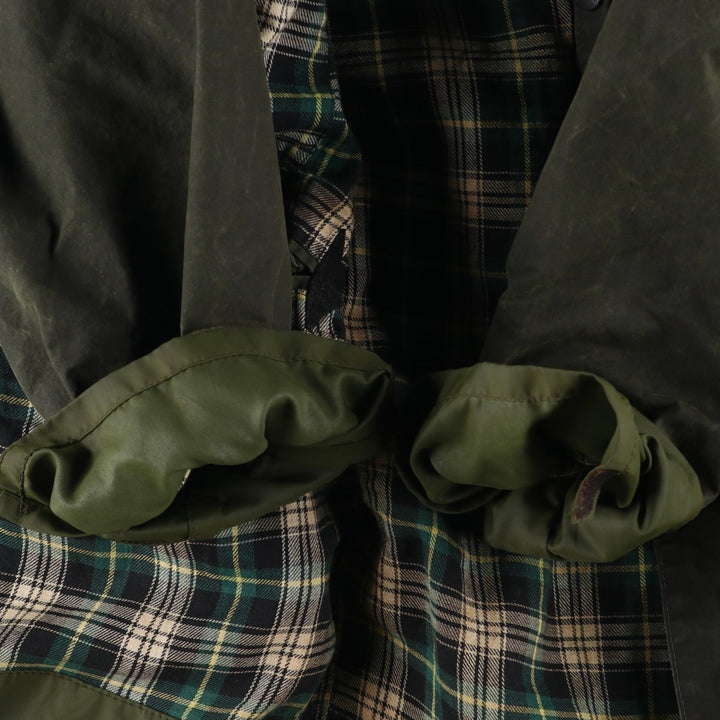 Vintage 1980s-1990'S Barbour Border Jacket, Old 3 Warrant, Waxed Cotton, Oiled, Made in England, C40, Men's Size M cotton Khaki type Vintage Second Hand