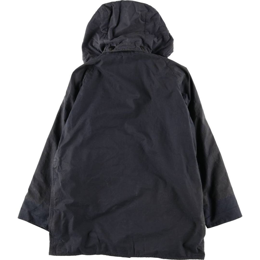 1990'S Barbour Beaufort Old 3-Warrant Hooded Oiled Hunting Jacket with Badge, Made in England, Size C40 cotton navy blue type Vintage Second Hand