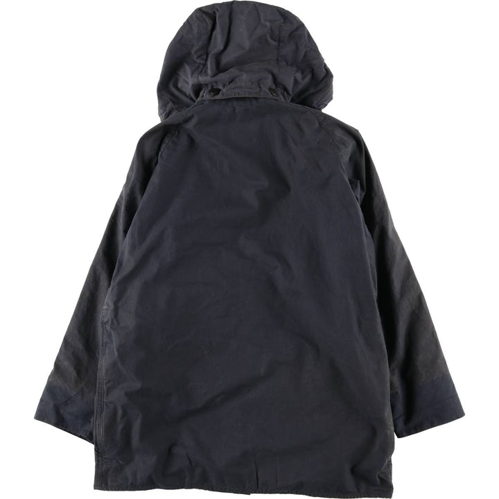 1990'S Barbour Beaufort Old 3-Warrant Hooded Oiled Hunting Jacket with Badge, Made in England, Size C40 cotton navy blue type Vintage Second Hand