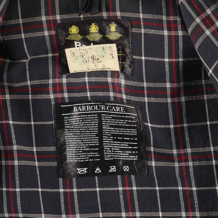 1990'S Barbour Beaufort Old 3-Warrant Hooded Oiled Hunting Jacket with Badge, Made in England, Size C40 cotton navy blue type Vintage Second Hand