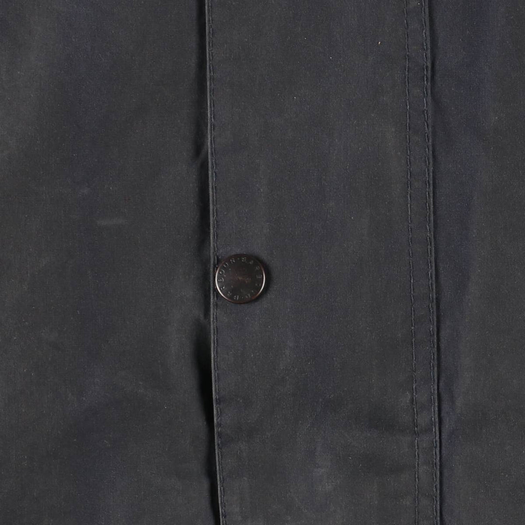 1990'S Barbour Beaufort Old 3-Warrant Hooded Oiled Hunting Jacket with Badge, Made in England, Size C40 cotton navy blue type Vintage Second Hand
