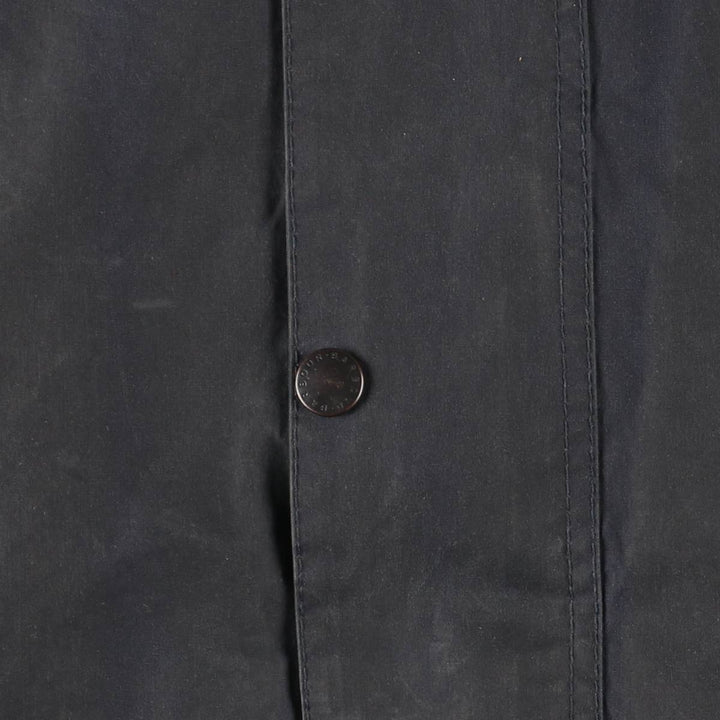 1990'S Barbour Beaufort Old 3-Warrant Hooded Oiled Hunting Jacket with Badge, Made in England, Size C40 cotton navy blue type Vintage Second Hand