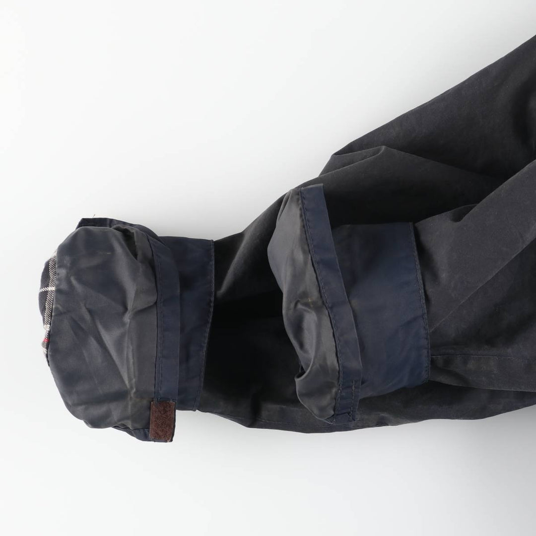 1990'S Barbour Beaufort Old 3-Warrant Hooded Oiled Hunting Jacket with Badge, Made in England, Size C40 cotton navy blue type Vintage Second Hand