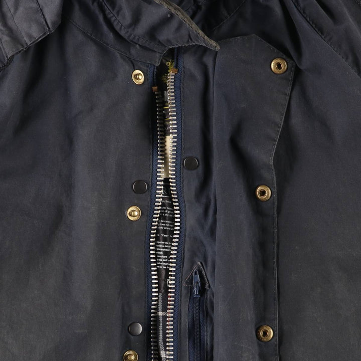 1990'S Barbour Beaufort Old 3-Warrant Hooded Oiled Hunting Jacket with Badge, Made in England, Size C40 cotton navy blue type Vintage Second Hand