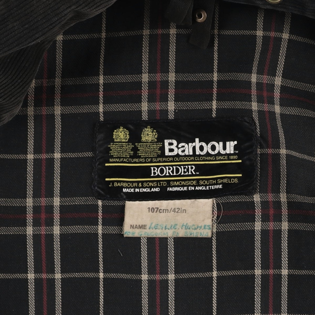 Vintage 1980'S Barbour BORDER 2 Warrant waxed cotton oiled jacket, made in England, men's size L cotton Khaki type Vintage Second Hand