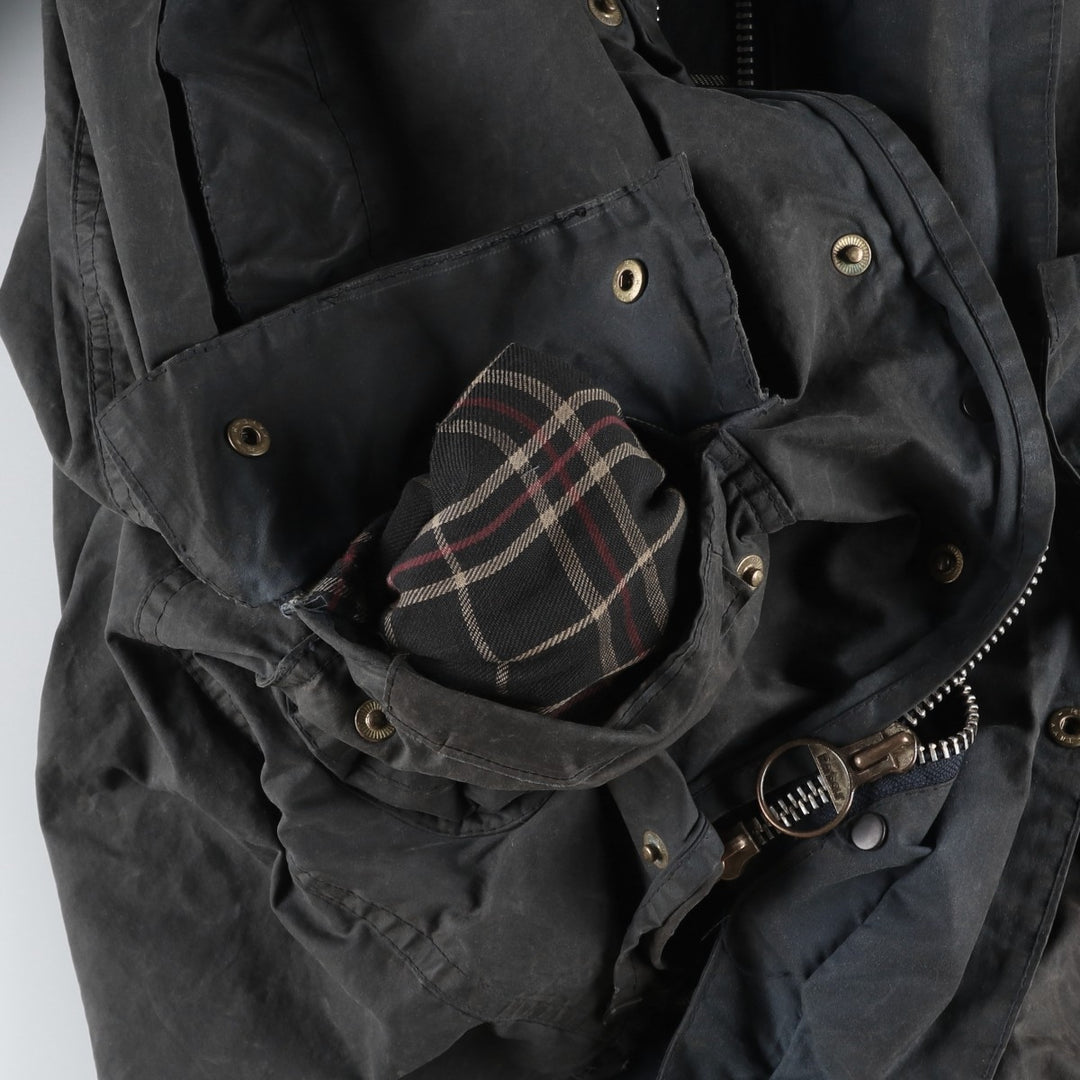 Vintage 1980'S Barbour BORDER 2 Warrant waxed cotton oiled jacket, made in England, men's size L cotton Khaki type Vintage Second Hand