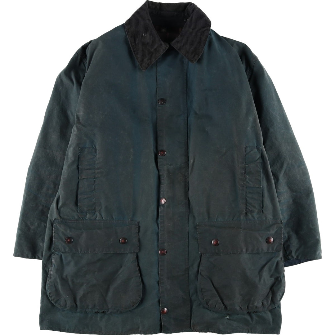 Vintage 1980'S Barbour BORDER 2 Warrant waxed cotton oiled jacket, made in England, men's size L unclear navy blue type Vintage Second Hand