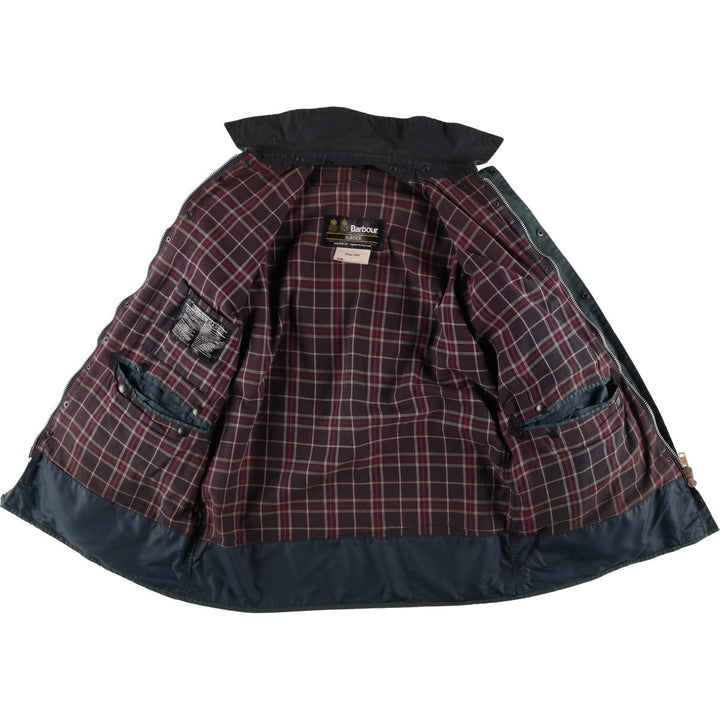 Vintage 1980'S Barbour BORDER 2 Warrant waxed cotton oiled jacket, made in England, men's size L unclear navy blue type Vintage Second Hand
