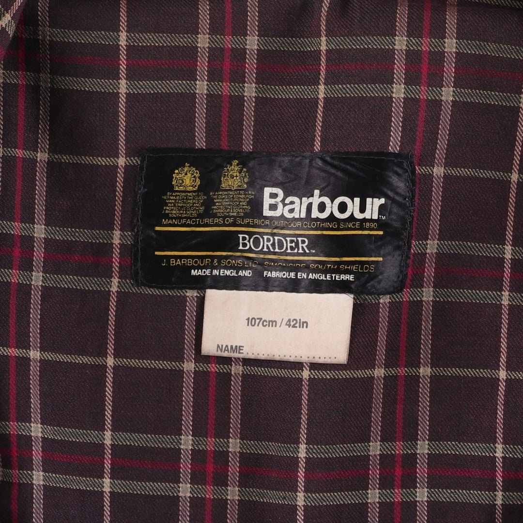 Vintage 1980'S Barbour BORDER 2 Warrant waxed cotton oiled jacket, made in England, men's size L unclear navy blue type Vintage Second Hand