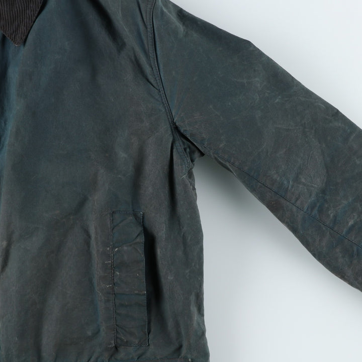 Vintage 1980'S Barbour BORDER 2 Warrant waxed cotton oiled jacket, made in England, men's size L unclear navy blue type Vintage Second Hand
