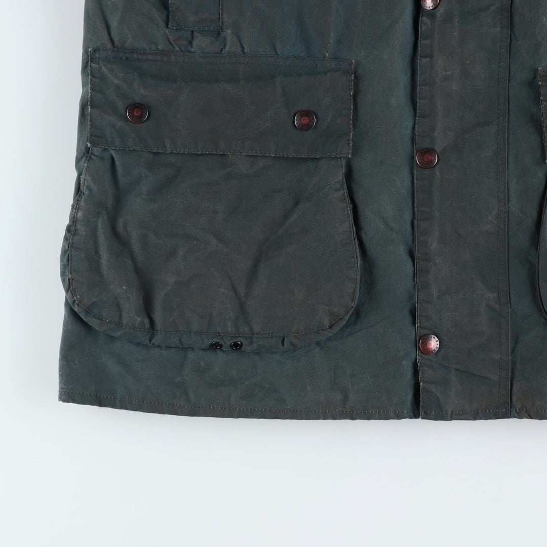 Vintage 1980'S Barbour BORDER 2 Warrant waxed cotton oiled jacket, made in England, men's size L unclear navy blue type Vintage Second Hand