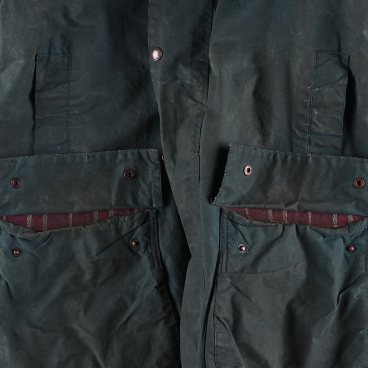 Vintage 1980'S Barbour BORDER 2 Warrant waxed cotton oiled jacket, made in England, men's size L unclear navy blue type Vintage Second Hand