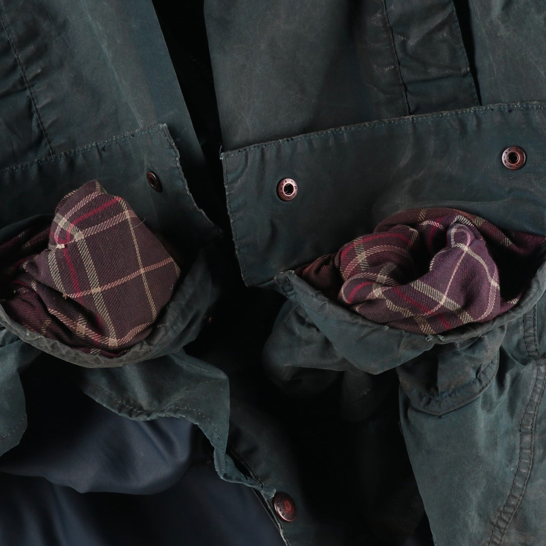 Vintage 1980'S Barbour BORDER 2 Warrant waxed cotton oiled jacket, made in England, men's size L unclear navy blue type Vintage Second Hand