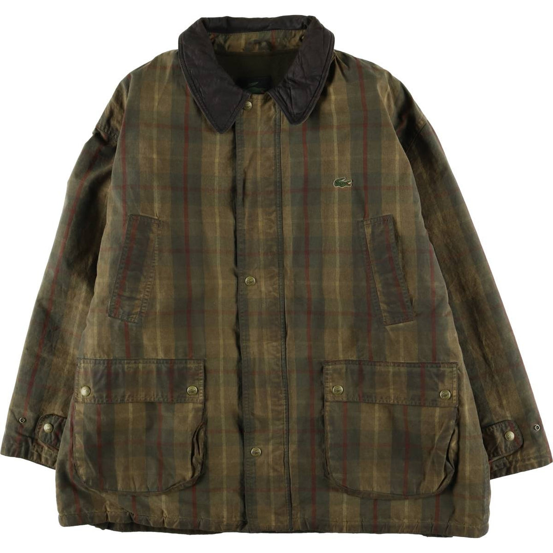 Lacoste Check Pattern Padded Waxed Cotton Oiled Jacket, Made in Spain, Men's Size XL cotton Khaki type Vintage Second Hand