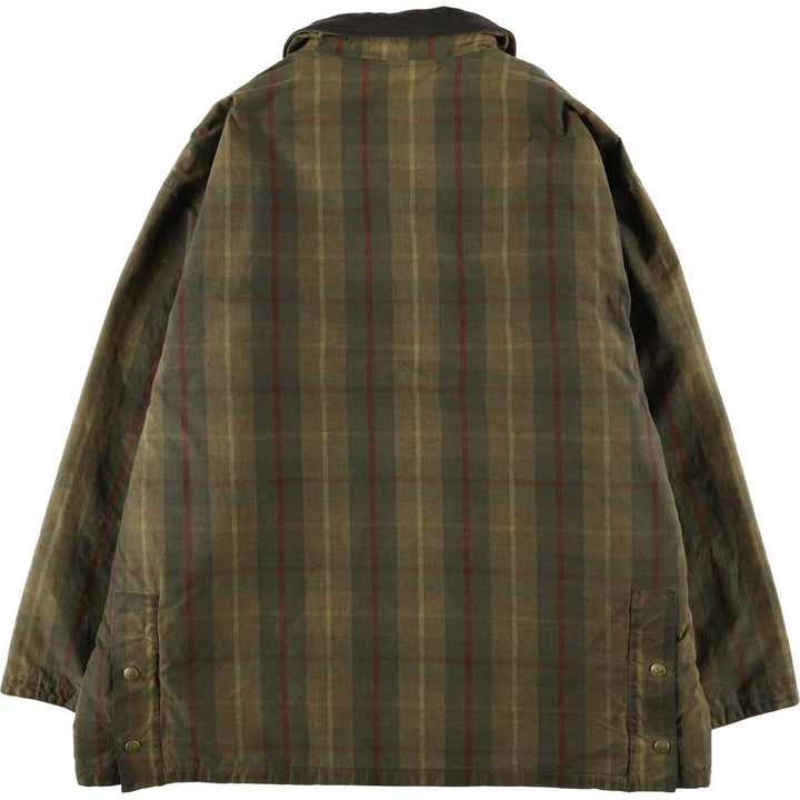 Lacoste Check Pattern Padded Waxed Cotton Oiled Jacket, Made in Spain, Men's Size XL cotton Khaki type Vintage Second Hand