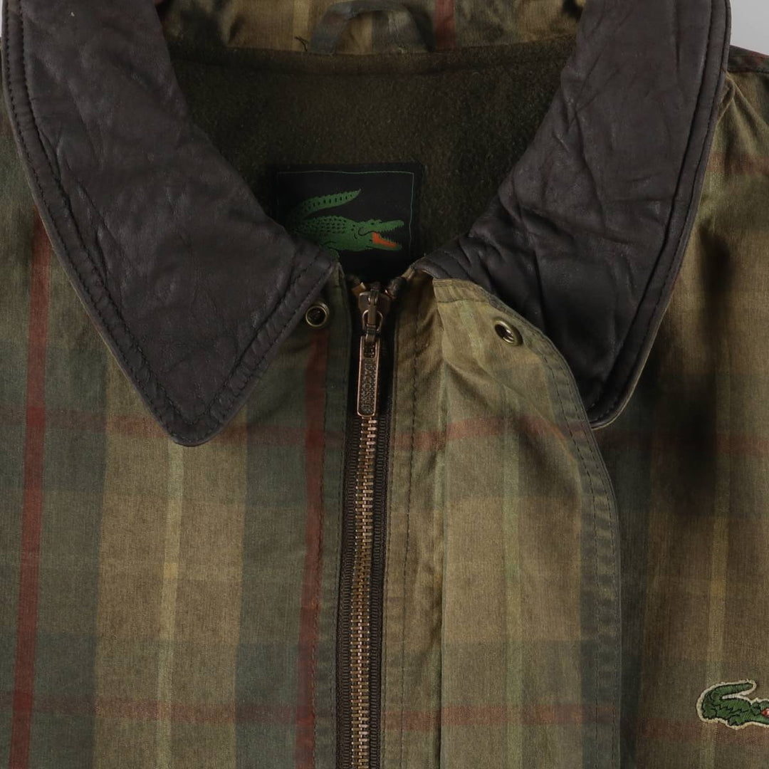 Lacoste Check Pattern Padded Waxed Cotton Oiled Jacket, Made in Spain, Men's Size XL cotton Khaki type Vintage Second Hand