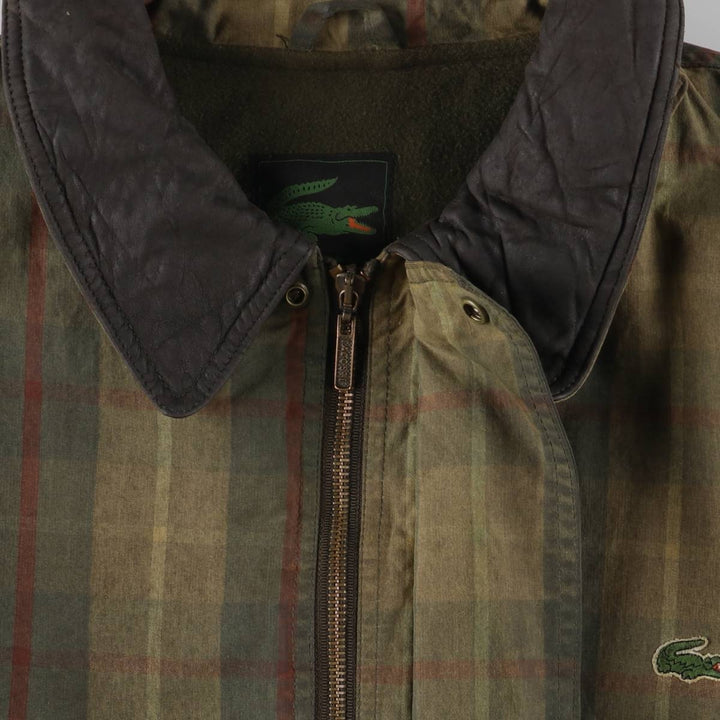 Lacoste Check Pattern Padded Waxed Cotton Oiled Jacket, Made in Spain, Men's Size XL cotton Khaki type Vintage Second Hand