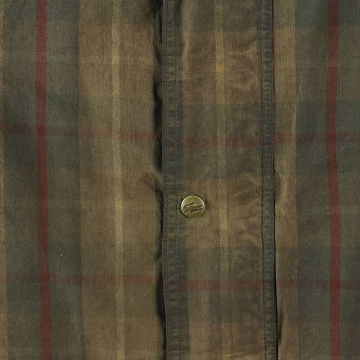 Lacoste Check Pattern Padded Waxed Cotton Oiled Jacket, Made in Spain, Men's Size XL cotton Khaki type Vintage Second Hand