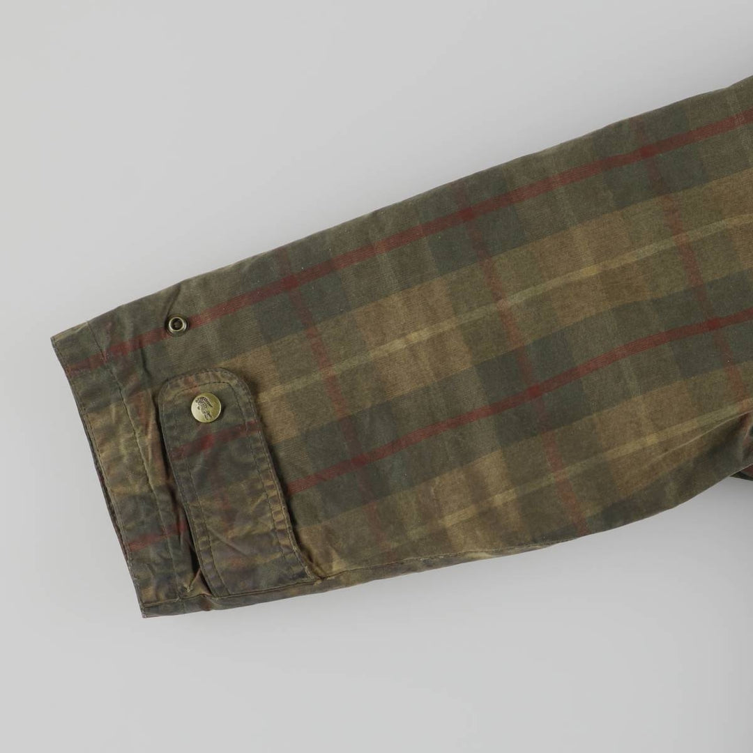 Lacoste Check Pattern Padded Waxed Cotton Oiled Jacket, Made in Spain, Men's Size XL cotton Khaki type Vintage Second Hand