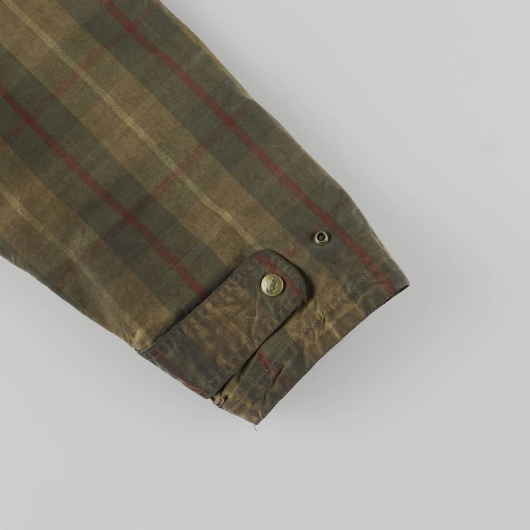 Lacoste Check Pattern Padded Waxed Cotton Oiled Jacket, Made in Spain, Men's Size XL cotton Khaki type Vintage Second Hand