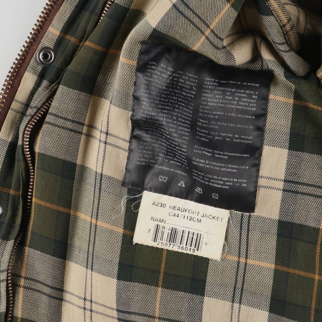 2000'S Barbour Beaufort 3 Warrant Oiled Hunting Jacket, Made in England, C44, Men's Size L Waxed cotton Khaki type Vintage Second Hand