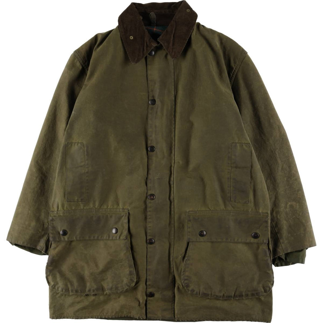 1980'S Barbour Northumbria 3-Warrant Waxed Cotton Oiled Jacket, Made in England, C42, Men's Size L cotton Khaki type Vintage Second Hand