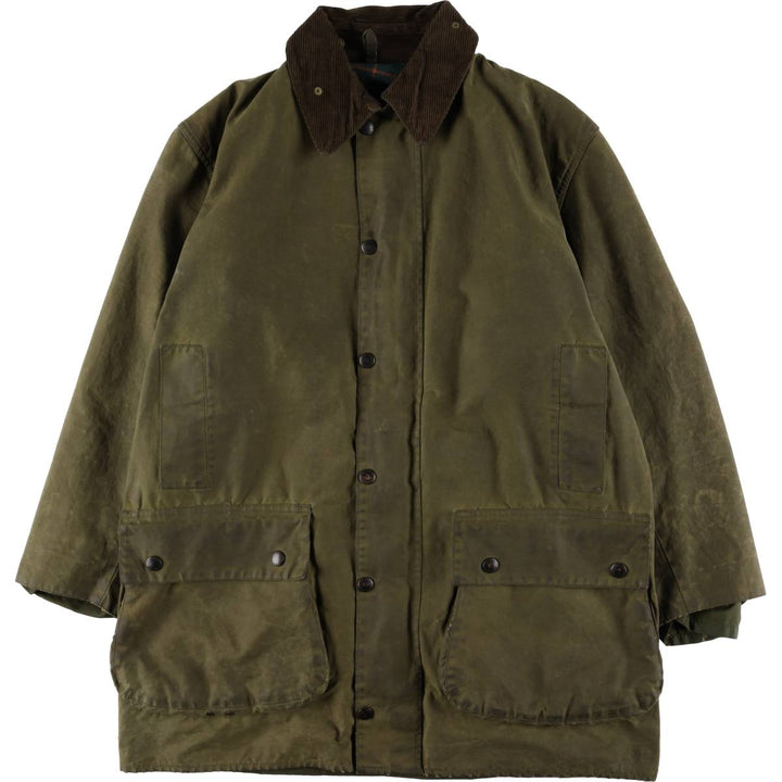 1980'S Barbour Northumbria 3-Warrant Waxed Cotton Oiled Jacket, Made in England, C42, Men's Size L cotton Khaki type Vintage Second Hand