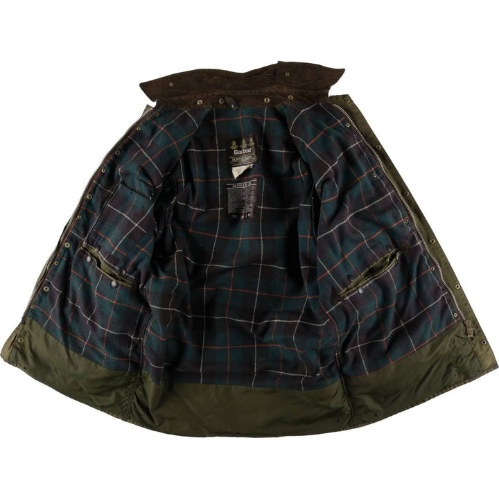 1980'S Barbour Northumbria 3-Warrant Waxed Cotton Oiled Jacket, Made in England, C42, Men's Size L cotton Khaki type Vintage Second Hand