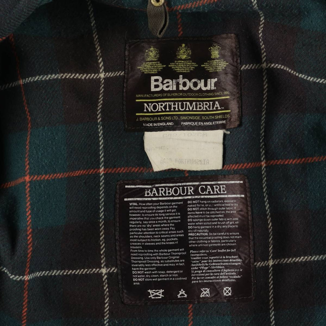 1980'S Barbour Northumbria 3-Warrant Waxed Cotton Oiled Jacket, Made in England, C42, Men's Size L cotton Khaki type Vintage Second Hand