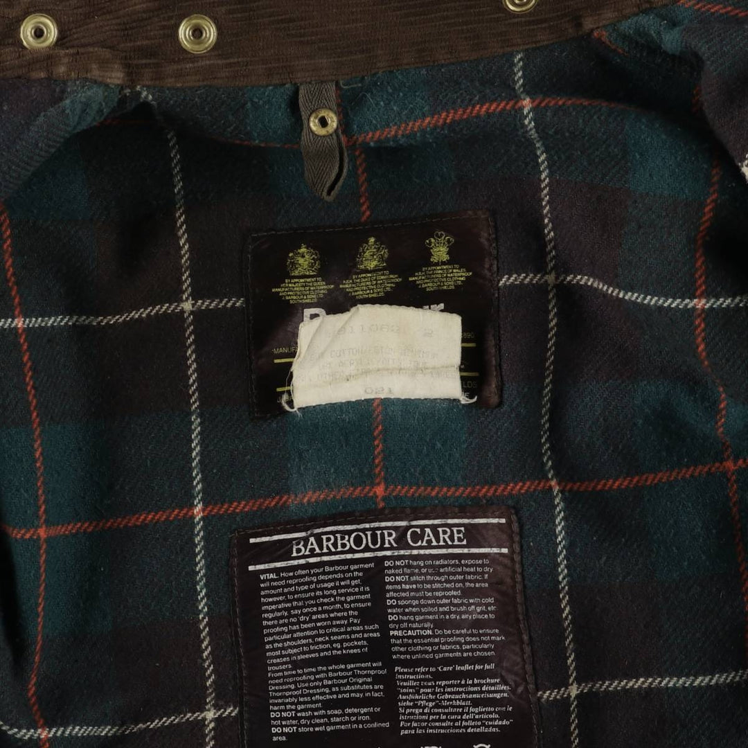 1980'S Barbour Northumbria 3-Warrant Waxed Cotton Oiled Jacket, Made in England, C42, Men's Size L cotton Khaki type Vintage Second Hand