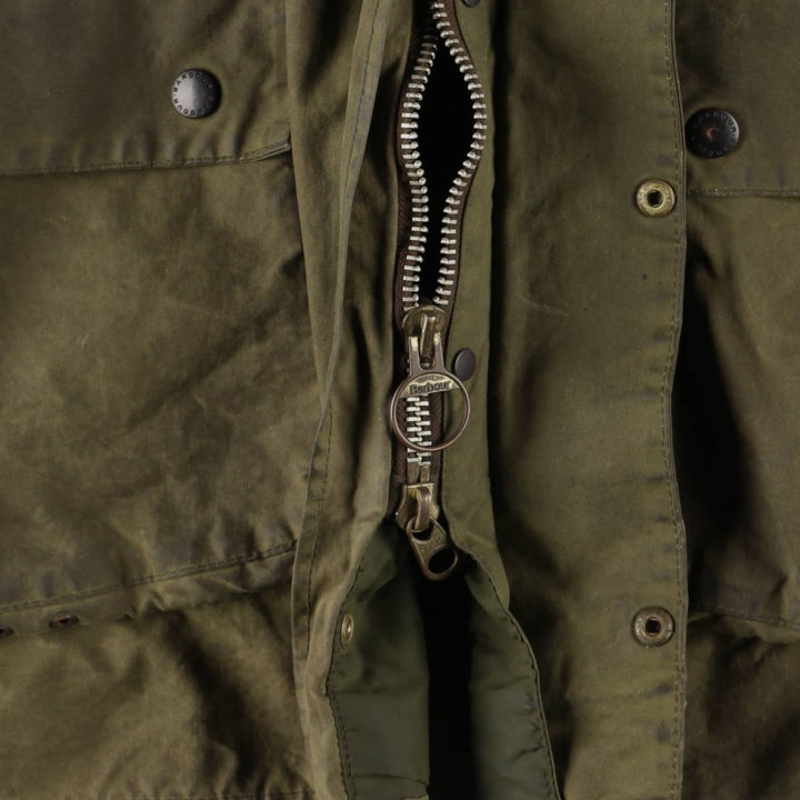 1980'S Barbour Northumbria 3-Warrant Waxed Cotton Oiled Jacket, Made in England, C42, Men's Size L cotton Khaki type Vintage Second Hand