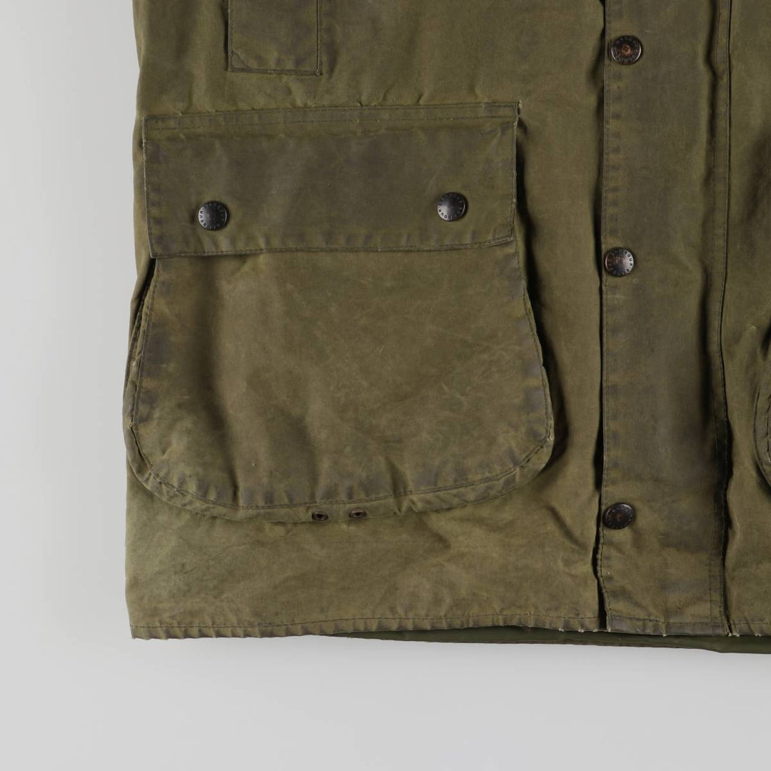 1980'S Barbour Northumbria 3-Warrant Waxed Cotton Oiled Jacket, Made in England, C42, Men's Size L cotton Khaki type Vintage Second Hand
