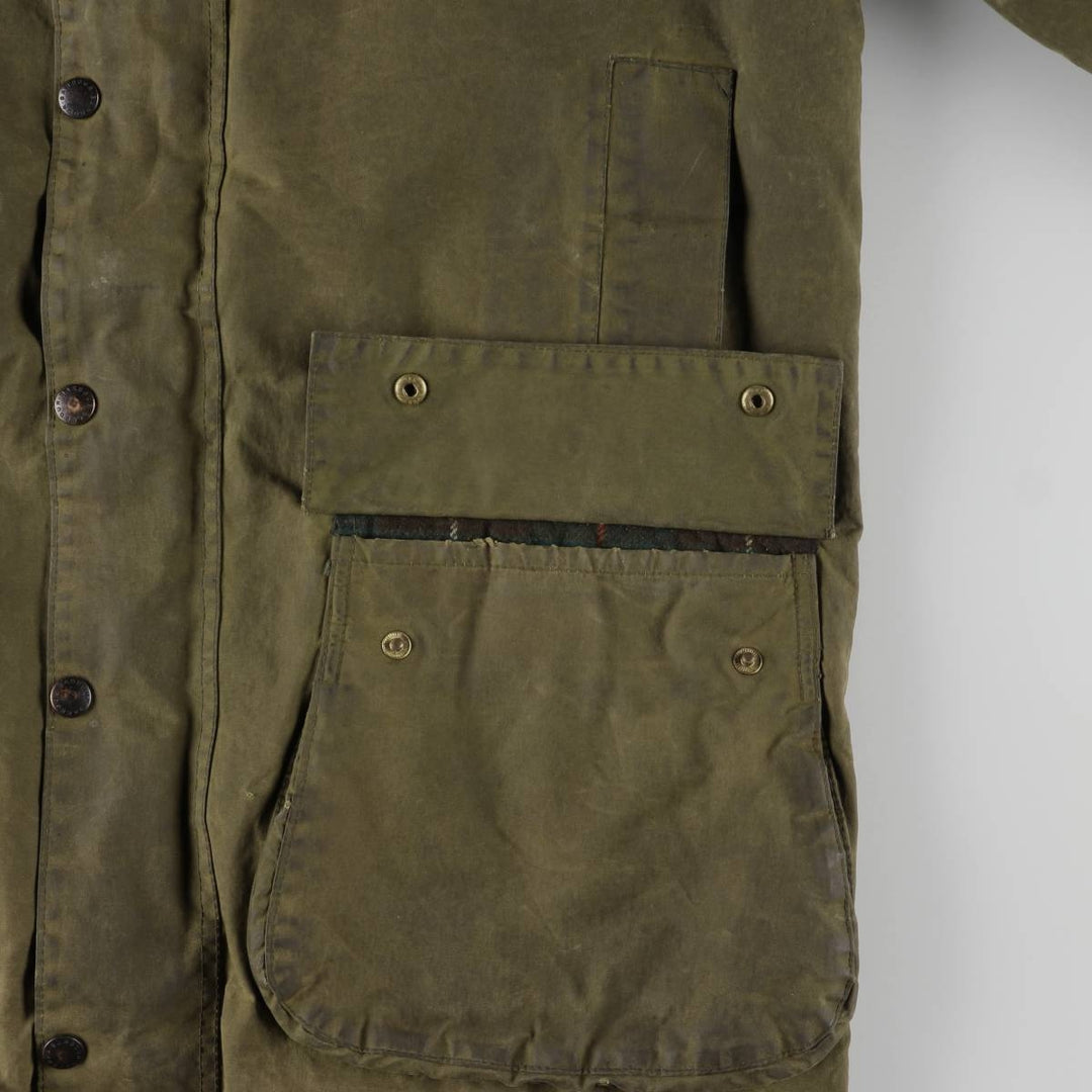 1980'S Barbour Northumbria 3-Warrant Waxed Cotton Oiled Jacket, Made in England, C42, Men's Size L cotton Khaki type Vintage Second Hand