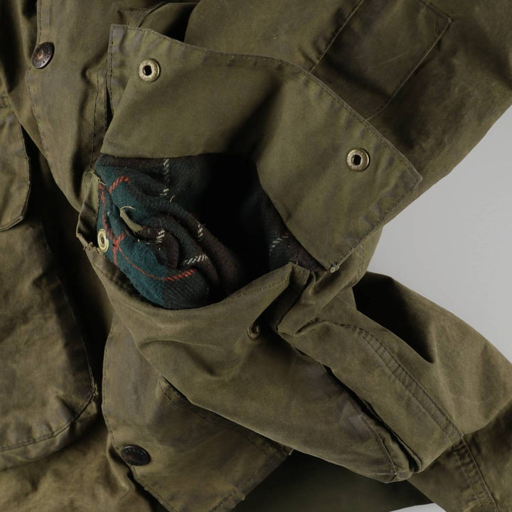 1980'S Barbour Northumbria 3-Warrant Waxed Cotton Oiled Jacket, Made in England, C42, Men's Size L cotton Khaki type Vintage Second Hand