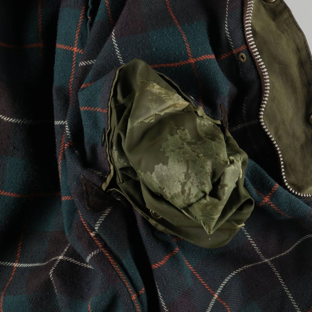 1980'S Barbour Northumbria 3-Warrant Waxed Cotton Oiled Jacket, Made in England, C42, Men's Size L cotton Khaki type Vintage Second Hand