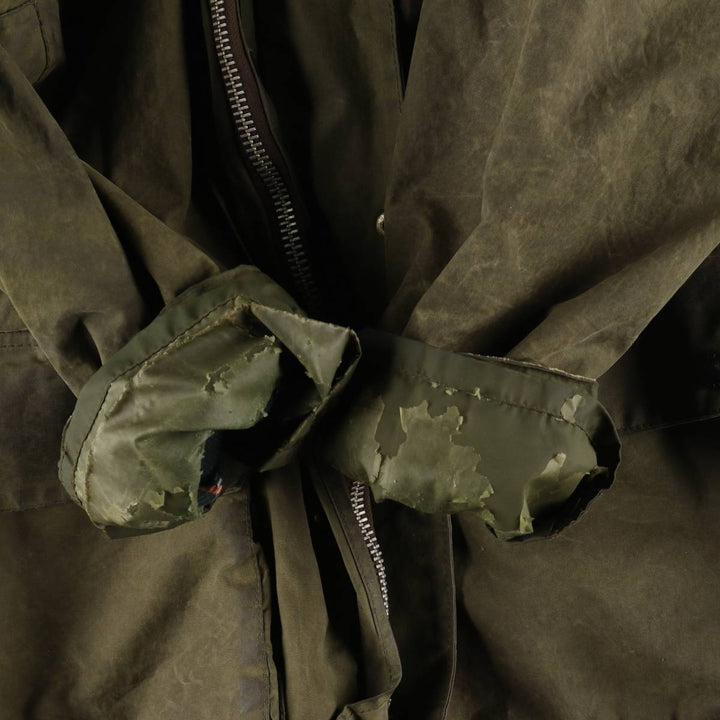 1980'S Barbour Northumbria 3-Warrant Waxed Cotton Oiled Jacket, Made in England, C42, Men's Size L cotton Khaki type Vintage Second Hand