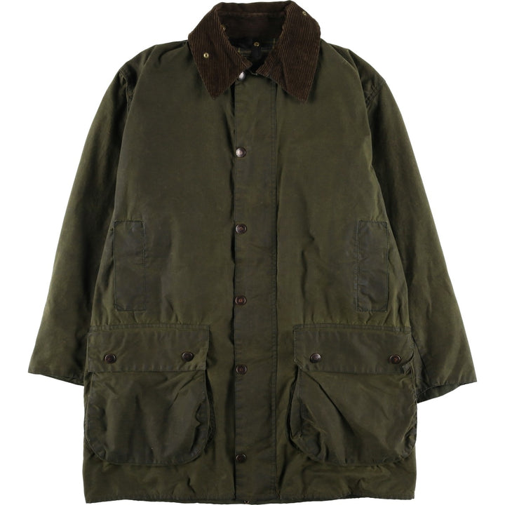 Vintage 1980s-1990'S Barbour Border Jacket, Old 3 Warrant, Waxed Cotton, Oiled, Made in England, C40, Men's Size M cotton Khaki type Vintage Second Hand
