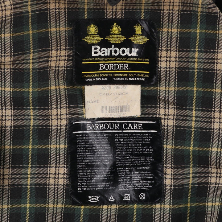 Vintage 1980s-1990'S Barbour Border Jacket, Old 3 Warrant, Waxed Cotton, Oiled, Made in England, C40, Men's Size M cotton Khaki type Vintage Second Hand