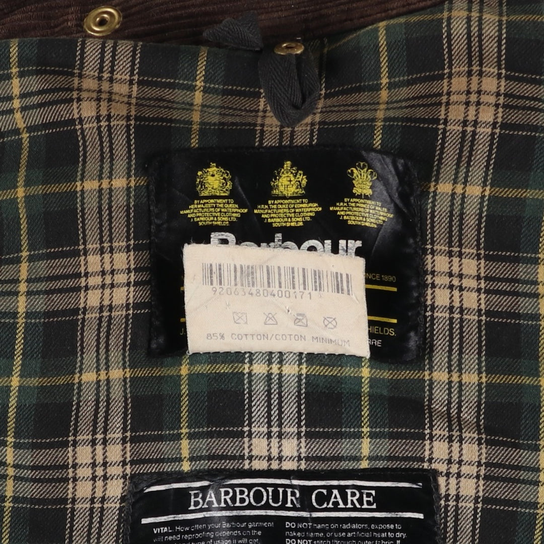 Vintage 1980s-1990'S Barbour Border Jacket, Old 3 Warrant, Waxed Cotton, Oiled, Made in England, C40, Men's Size M cotton Khaki type Vintage Second Hand
