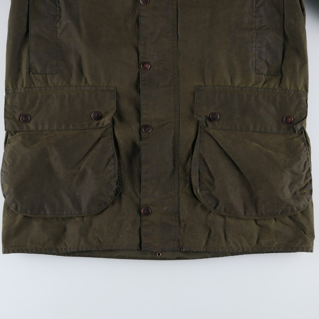 Vintage 1980s-1990'S Barbour Border Jacket, Old 3 Warrant, Waxed Cotton, Oiled, Made in England, C40, Men's Size M cotton Khaki type Vintage Second Hand