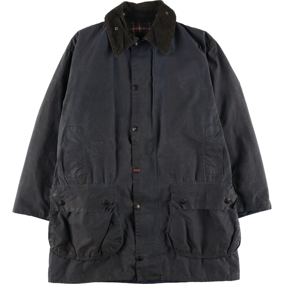 Vintage 1980s-1990'S Barbour Border Jacket, Old 3 Warrant, Waxed Cotton, Oiled, Made in England, C40, Men's Size M cotton navy blue type Vintage Second Hand