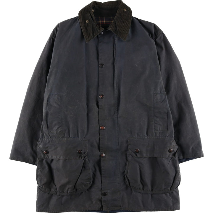 Vintage 1980s-1990'S Barbour Border Jacket, Old 3 Warrant, Waxed Cotton, Oiled, Made in England, C40, Men's Size M cotton navy blue type Vintage Second Hand