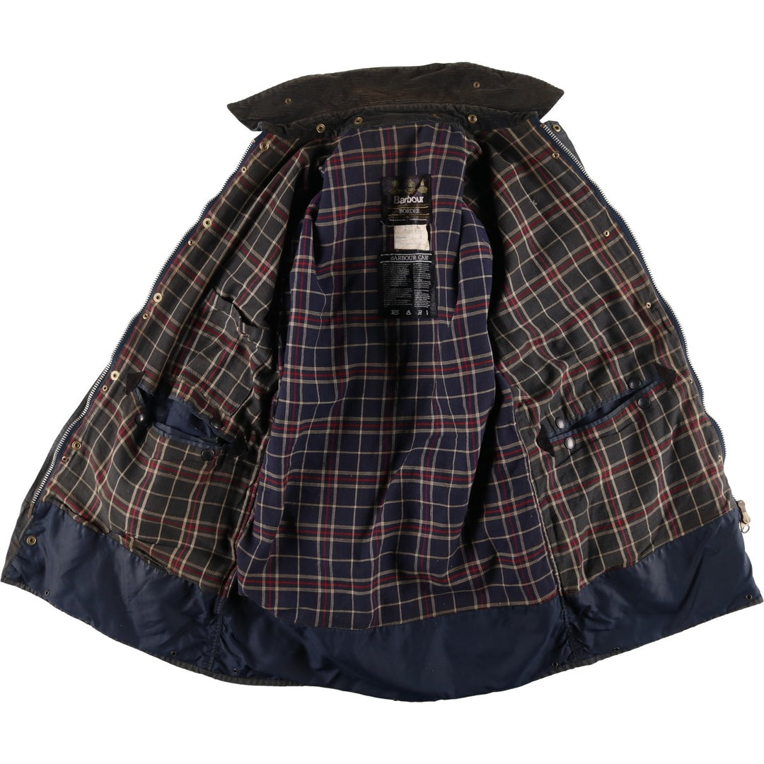 Vintage 1980s-1990'S Barbour Border Jacket, Old 3 Warrant, Waxed Cotton, Oiled, Made in England, C40, Men's Size M cotton navy blue type Vintage Second Hand